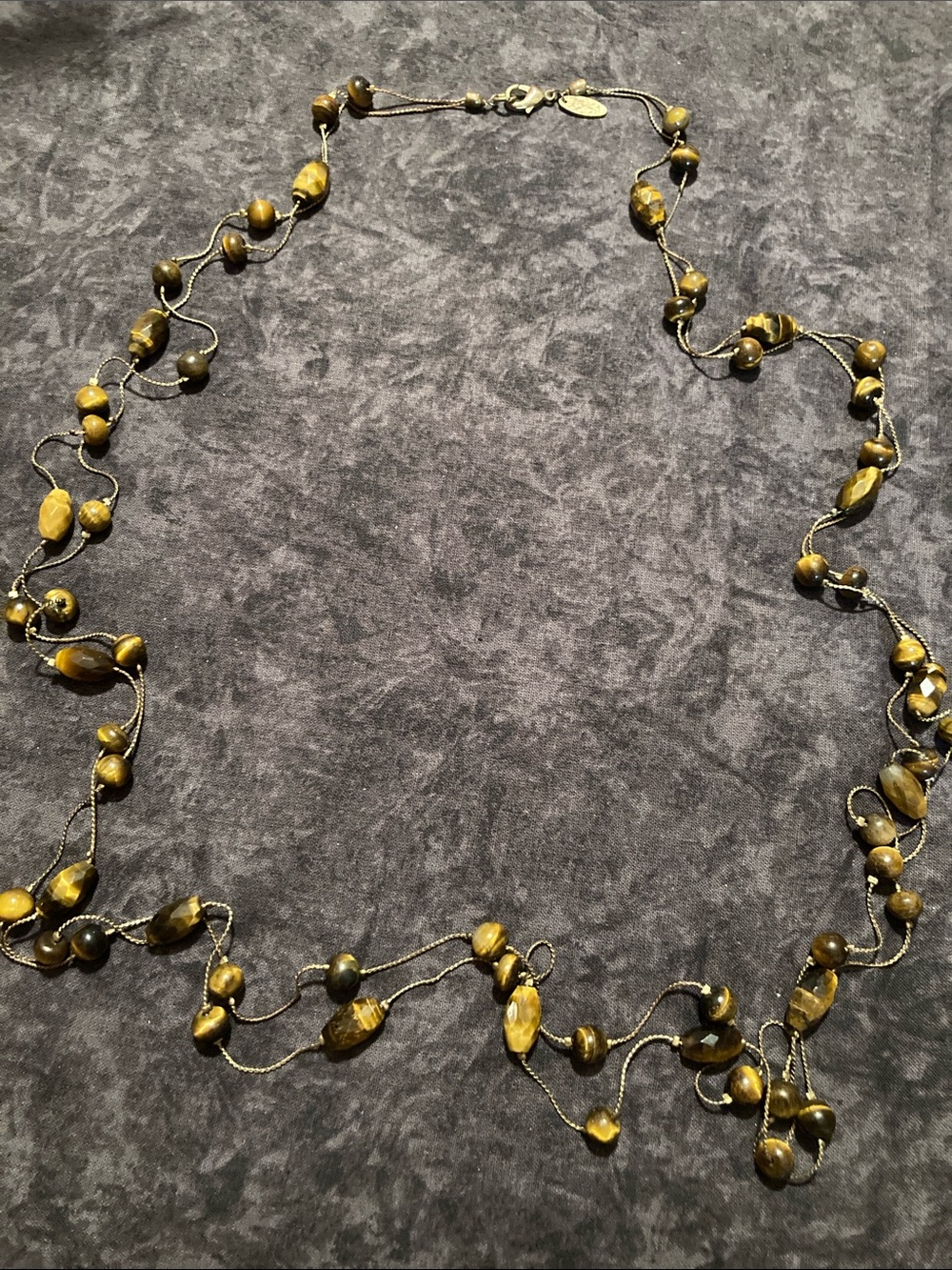 Elegant Tiger's Eye Bead Long Necklace - Gold Brown